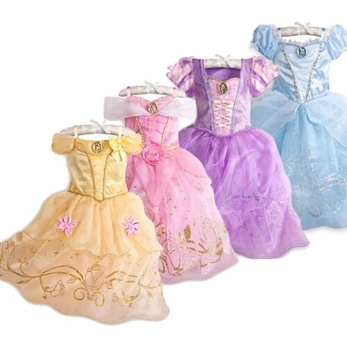 Kids Princess Dress Party Girl Summer Fancy Costume 9 Styles Children Rapunzel Belle Sleeping Beauty New Year Carnival Clothes