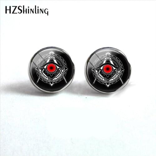 ED-0054 New Arrival Illuminati Symbol Stud Earrings Satanism Baphomet Freemason Masonic Earring Glass Jewelry Round Earrings