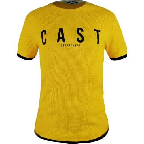 Kulemoda Cast Printed Waffle Patterned Yellow Color Lycra Mens Tshirt