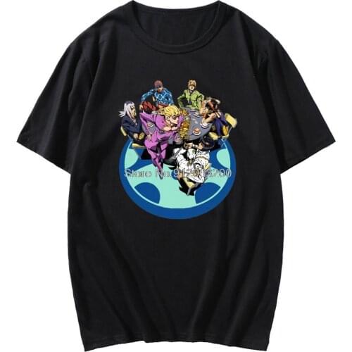 Japan Anime Fashion Short Sleeve Jojo Bizarre Adventure Pattern T-shirt Top Mens Cartoon T Shirt Female Hip Hop Tshirt