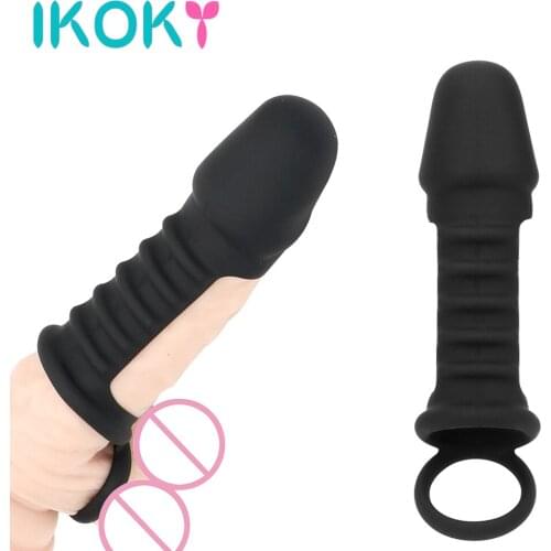 IKOKY Soft Silicone Penis Extender Enlargement Elastic Penis Ring Reusable Sex Toys for Men Delay Ejaculation Cock Ring