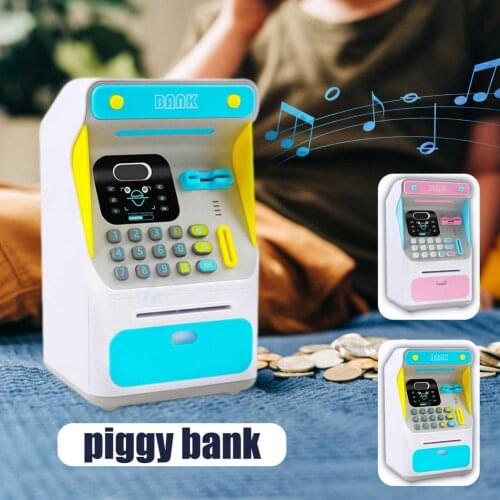 Simulated Face Recognition ATM Piggy Electronic Saving Bank Toy Password Auto Roll Money Cash Box For Kids Toys