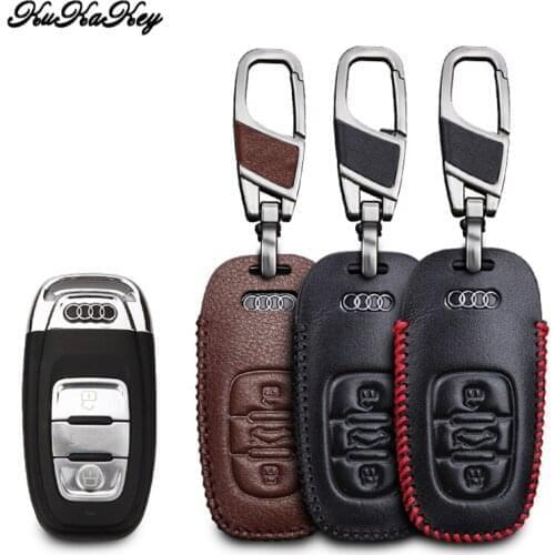 Leather Car Key Cover with Key Holder For Audi B6 B7 B8 A4 A5 A6 A7 A8 Q5 Q7 R8 TT S5 S6 S7 S8 SQ5 RS5 Q2 TT Car Accessories
