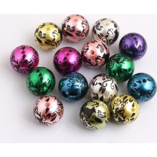 Kwoi Vita Fashion Colorful Mix Color 20mm Round 100pcs/lot Acrylic Imitation Pear Print Flower Beads For Kids Necklaces Making