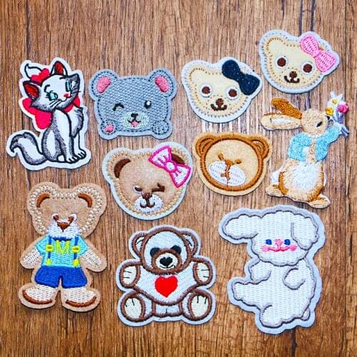 Cute Fashion Cartoon Animal Rabbit Bear Sheep Cat Icon Embroidered Applique Patch for Clothing DIY Sew up Badge on the Backpack