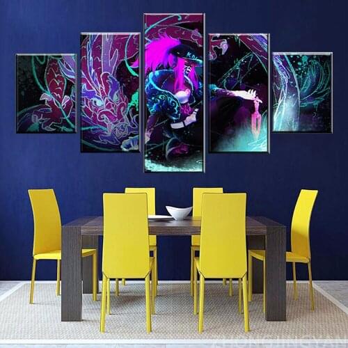 Wall Art Canvas Painting Modular 5 Panel LOL KDA Akali Splash Picture Prints Home Decor Poster For Living Room quadro cuadros Ar