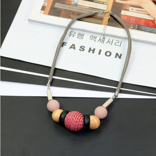 New Fashion Woman Necklace Geometric Wood Cute Ball Pendant Necklaces Short Sweater Rope Chain Accessories Jewelry