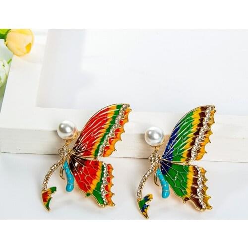 OTA retro red green butterfly pin brooch women 2021 popular brooch pin jewelry