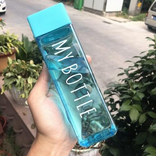 500ml Transparent Square Plastic Matte Water Cup Milk Cup Portable Juice Cold Sports Water Outdoor Cup With Water Rope