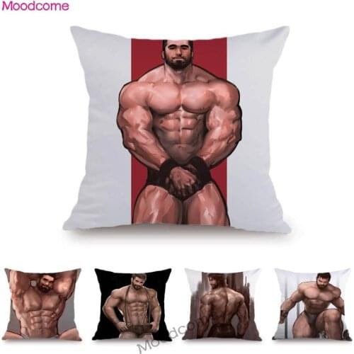 Sexy Male Body Builder Hunk Bear Jock Hot Man Muscle Dude Gay Art Soft Velvet Sofa Decorative Throw Pillow Case Cushion Cover