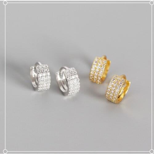 SMALL 7MM 100% Authentic 925 Sterling silver 3Rows CZ SET Round hoop Huggie earrings zirconia set FINE jEWELRY TLE687