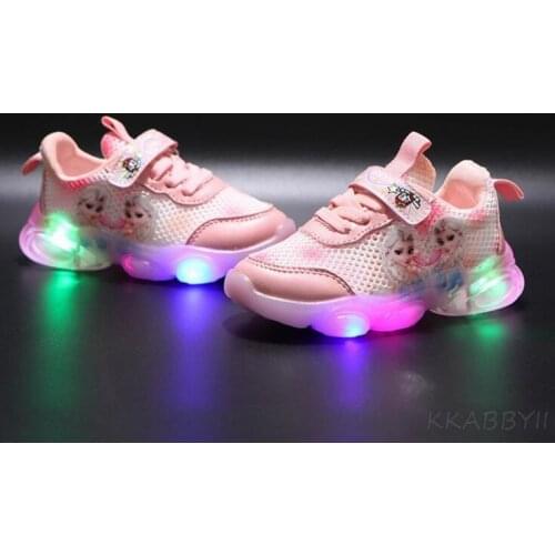 Frozen Mesh Sneakers Kids Shos Summer Autumn Led Children Luminous Shoes Girls Light Baby Sports Shoes Size 21-30