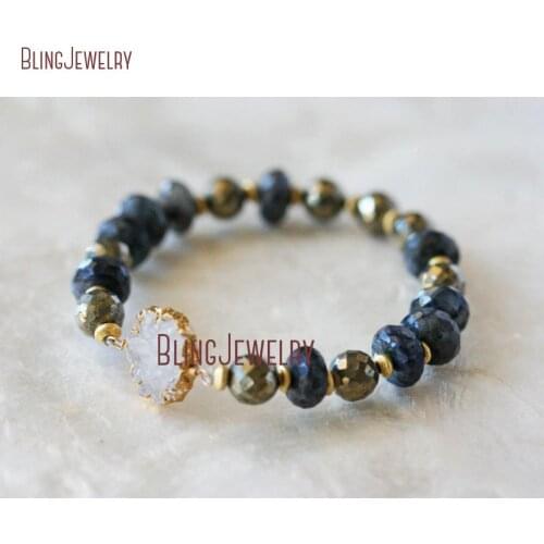 Solar Quartz Druzy Bracelet Labradorite Pyrite Stretch Bracelet Bracelet Drusy Bracelet BBM18401