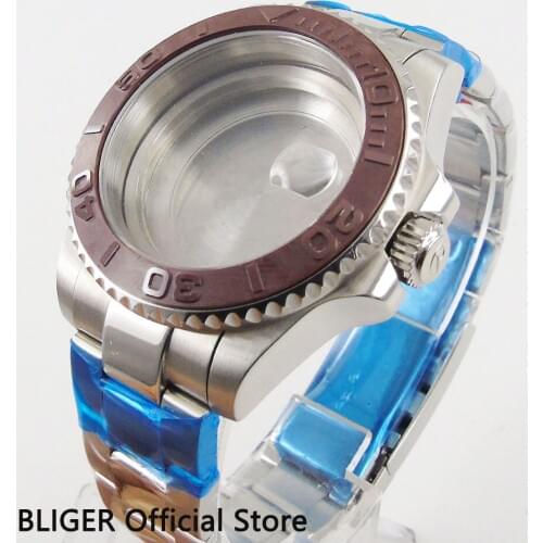 Solid BLIGER 40MM Coffee Ceramic Bezel Sapphire Crystal Watch Case Fit For ETA 2836 Automatic Movement Mens Watch Case 119