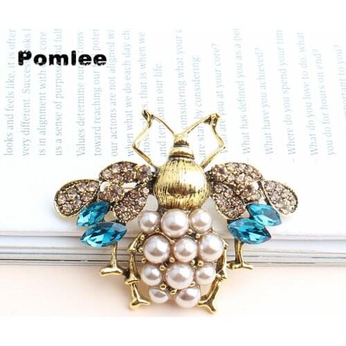 Pomlee Crystal Pearl Insect Brooch Beetles Brooches Pin Fashion Brooch For Women Pins Scarf Clip Jewelry Broach Bouquet