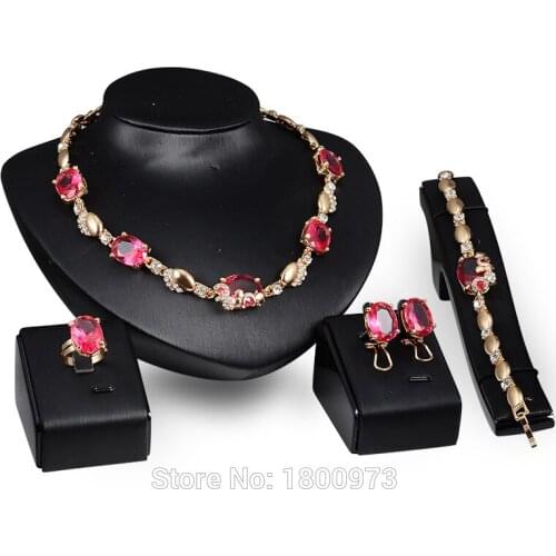 Fine African Beads Jewelry Sets For Women Crystal Necklace/Bracelet/Earrings/Ring Party Bridal Wedding Dress Accessories