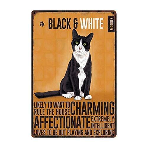 Black and White Cat Tin Sign Metal Sign Tin Poster Metal Decorative Wall Sign Home Decor Bar Wall Art Painting 30X20CM