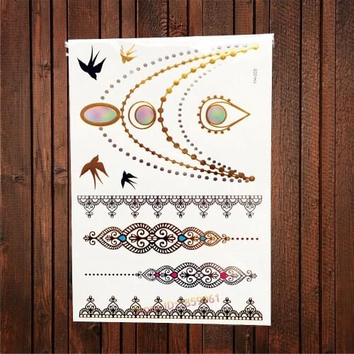 1PC Big Size Henna Bracelet Temporary Tattoo Indian Totem AYH005 Pendant Gold Flash Necklace Pattern Tattoo Stickers Women Henna