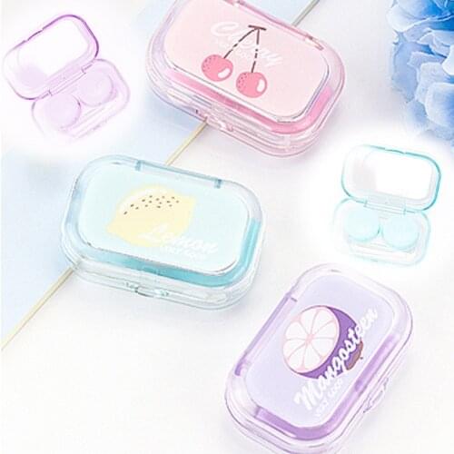 1 Pc Contact Lenses Box Fruit Print Eyes Contact Lens Container Case Travel Kit Cute Mini Square Contact Lens Case With Mirror