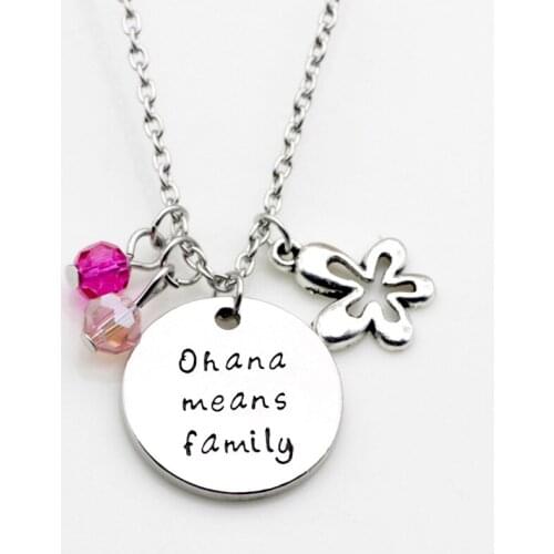 10PCS Silver Metal Color Crystal Beads Fashion Necklace Jewelry Ohana means family Letter Necklace Jewelry