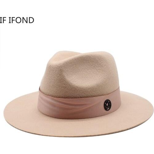 100% Wool Women Floppy Ribbon Fedoras Jazz Cap Autumn Winter New Solid Color Wide Brim Soft Felt Hat