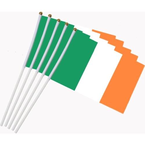 14x21cm 5pcs The Irish flag hand waving flags with Plastic Flagpoles NN017