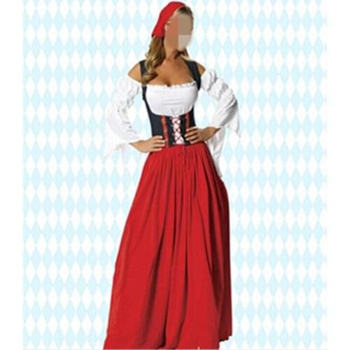 2016 German Beer Maid Cosplay Role Play Stage Show Long Dresses Strapless Bandage Women Clothing Halloween Costumes Red Dress