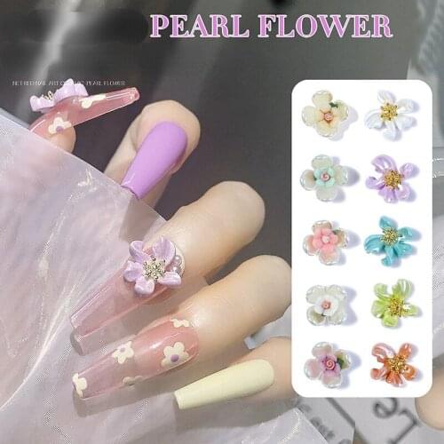 3 pcs/bag Nail Art Colorful Pearl Flower Jewelry Light Luxury Flower Three-dimensional Small Fresh Phototherapy Nail Decoration
