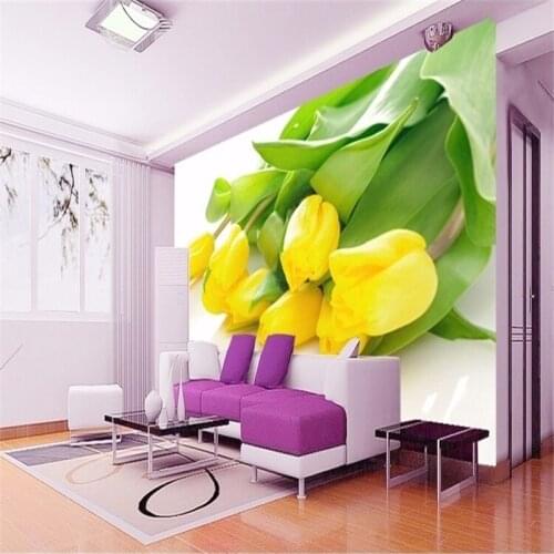 Beibehang photo wallpaper Stereoscopic Yellow tulips TV backdrop flower living room bedroom wall mural wall paper papier peint