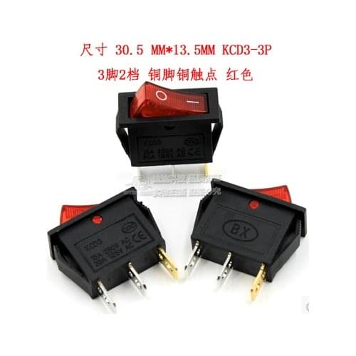 Free shippinp 10Pcs 3 Pin SPST Neon Light On/Off Rocker Switch AC 250V/10A 125V/15A red