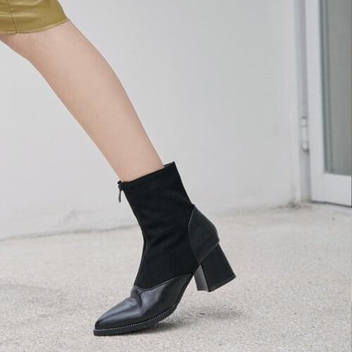 British fashion personalized zipper show thin thick heel pointed short boots large 44 45 46 47 48 large short boots