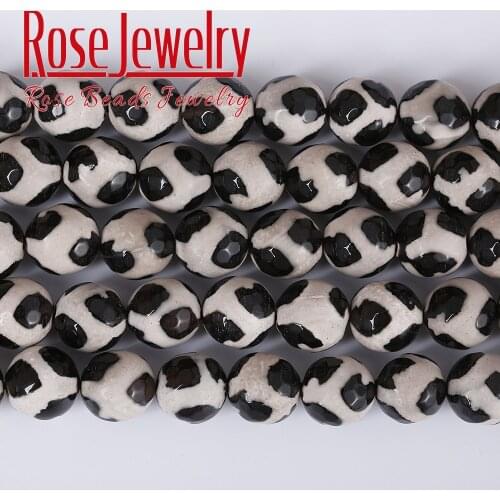 Faceted Black Tibetan Mystical Agates Beads Round Natural Stone Football Beads For DIY Jewelry Making Bracelet 15 inch Wholesale