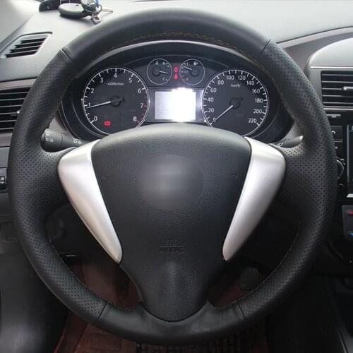 Handsewing Black Artificial Leather Steering Wheel Covers for Nissan Tiida Sylphy 2012-2015 Versa 2015-2019 Versa Note
