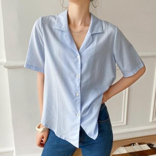 Colorfaith New 2020 Women Summer Blouses Shirts 5 Colors Fashionable Notched Buttons Casual Cotton and Linen Office Tops BL1037