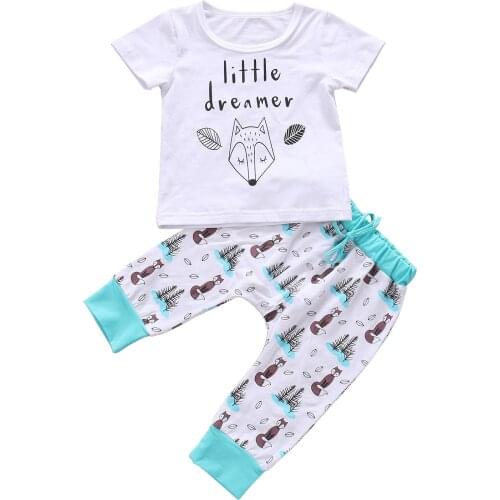 Pudcoco Baby Summer Clothes T shirt Top Jogger Pants 2-pcs Little Dreamer Letter Print
