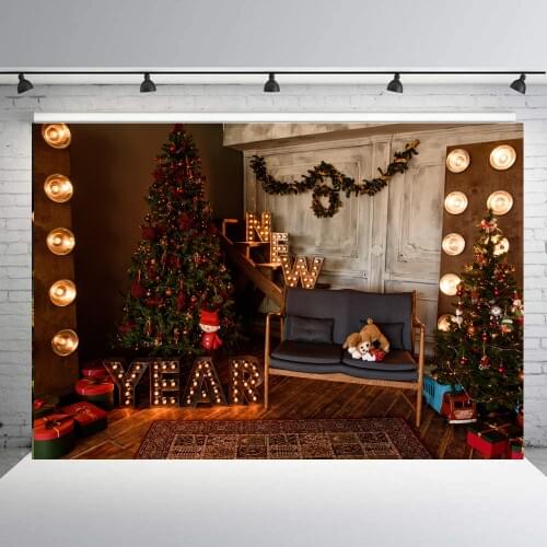 Mehofoto Indoor Christmas Backdrop Light Tree Home Decor Family Holiday Party Photo Picture Photo Background Photography Props