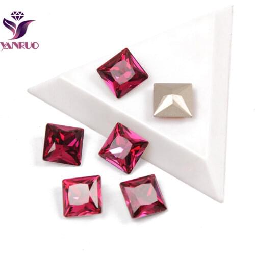 YANRUO 4447 Fuchsia Princess Square Rhinestones Strass Crystal DIY Glass Stones Rhythmic Gymnastics Swimwear
