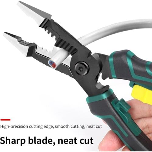 OUDISI Multifunctional Electrician Pliers Long Nose Pliers Wire Stripper Cable Cutter Terminal Crimping Hand Tools Spring Design