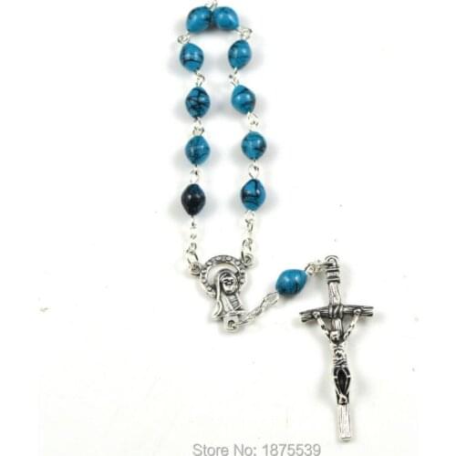 Fashion blue oval acrylic bead decade rosary for baptism