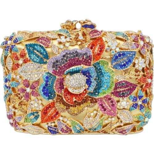 Fashion Colorful Flower Crystal Evening Bags Dark Purple Clutch Bags Diamond Wedding Purse Prom Wristlets Women Handbags SC780