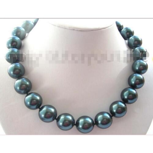 Natural 18mm Round Tahiti Black Shell Pearl Necklace