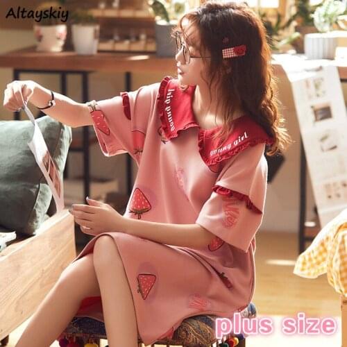 Nightgowns Women Korean Style Female Loose All Match Turn Down Collar Sweet Sleepwear Summer Mujer De Moda Kawaii Oversize 5XL