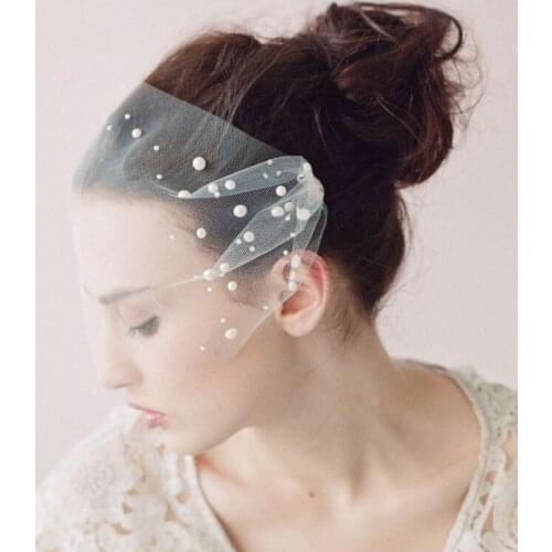 One Layer White Bridal Veils Bride Wedding Headdress Pearls Birdcage Face Veil Brides Accessories Women Fascinator with Comb