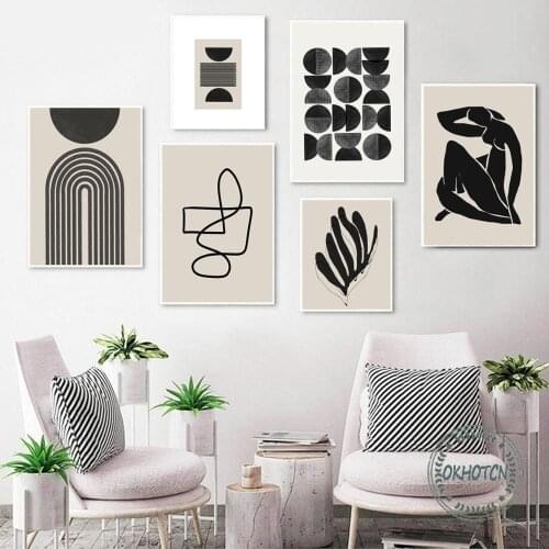 Black White Abstract Line Poster Rainbow Matisse Woman Body Coral Wall Art Canvas Painting Scandinavian Contemporary Decoration
