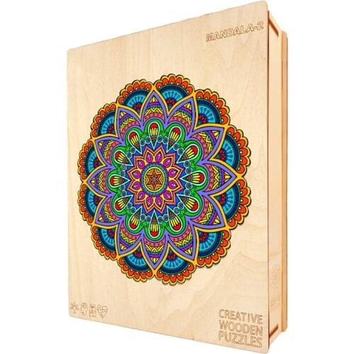 Rainbow Wooden Puzzle For Children Adults Unique Mandala Wooden jigsaw Puzzle Educational Toys 3D Puzzle Games DIY Crafts Gifts