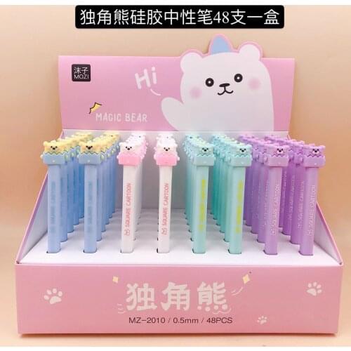 48pcs Gel Pens Unicorn bear black colored kawaii gel-ink pens pens for writing Cute stationery office school supplies