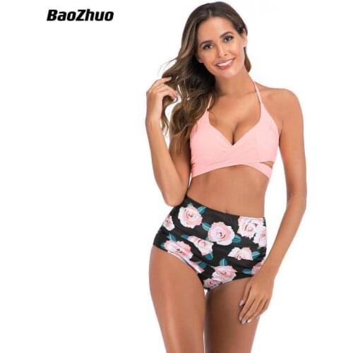 BaoZhuo Sexy High Waist Bikini Set 2021 Halter Swimwear Pushup Women Swimsuit Brazilian Bathing Suit Summer Biquini Beachwear