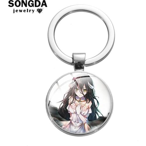 SONGDA Anime Overlord Albedo Key Ring Japanese Cartoon Collection Key Chain Handmade Art Photo Glass Dome Car Keychain Chaveiro