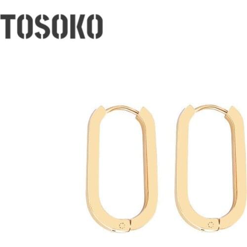 TOSOKO Stainless Steel Jewelry Geometric Oval Earrings Womens Simple Autumn And Winter Earrings BSF342