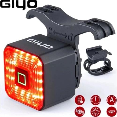 Giyo Smart Cycling Safety Rear Light Bicycle Auto On/Off Stop Signal Brake LED Taillight MTB Road Bike USB Charge Flash Lamp